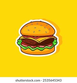 Burger adesivo ilustração desenho animado estilo 