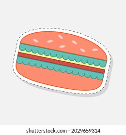 Burger sticker. Vector illustration in a flat style