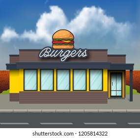 Burger Store Building Background Stock Vector (Royalty Free) 1205814322 ...