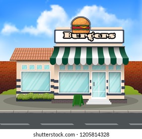 Burger store building background