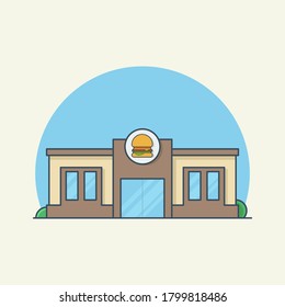 Edificio de la tienda de hamburguesas. Burger shop comida rápida restaurante ilustración del edificio