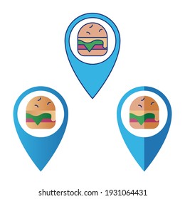 Burger store icon location with 3 styles outline color, gradient and flat