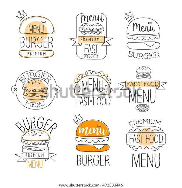 Burger Street Food Promo Labels Collection Stock Vector (Royalty Free ...