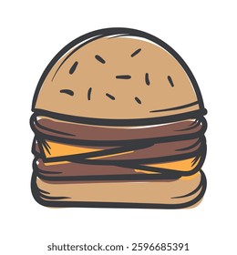 Burger. Street food. Simple Vector Hand Drawn Illustration for Sticker, Print, Icon