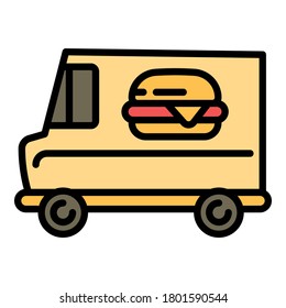 Burger street food truck icon. Outline burger street food truck vector icon for web design isolated on white background