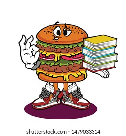 burger student holding four books