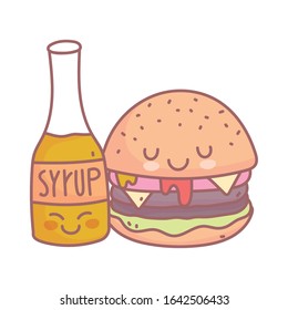 burger and syrup character menu restaurant food cute vector illustration