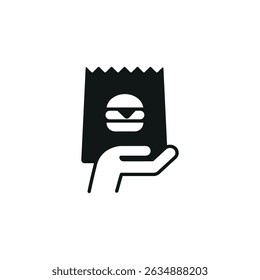 Burger takeaway icon. Simple burger delivery or takeaway bag icon for food service, app, and web design. Vector illustration. 