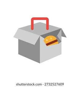 Burger in Takeout Box Flat Design Simple