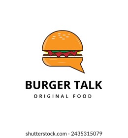 Burger talk logo design vector template, Fast food flat logo modern minimal design