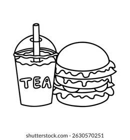 burger and tea drink icon vector illustration design