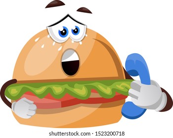 Burger with telephone, illustration, vector on white background.
