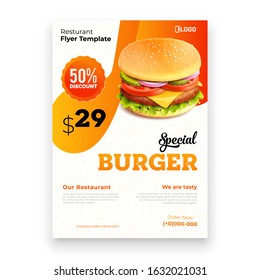 Burger template or flyer design with fast food illustration.