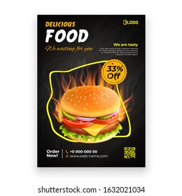 Burger Template Or Flyer Design With Fast Food Illustration.