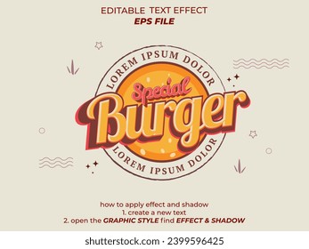 burger text effect, font editable, typography, 3d text. vector template