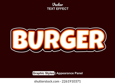burger text effect with graphic style and editable.
