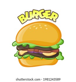 A burger with the text on the top of it isolated on white background