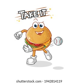 burger throwing baseball vector. cartoon character