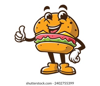 Burger with thumbs up pose cartoon mascot illustration character vector clip art
