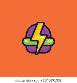 Burger with thunder simple and colorful logo mascot character vector illustration