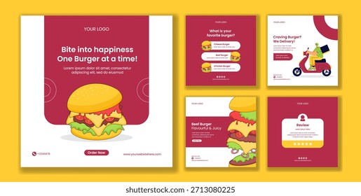 Plantilla de fondo dibujada a mano de dibujos animados planos de tiempo de hamburguesa para ilustración de historias de redes sociales