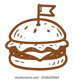 Burger with Tiny Flag on Top Cute Drawing