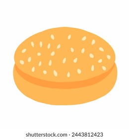 Burger toasted bun with sesame icon in cartoon flat style. Vector illustration isolated on white background. For menu, poster, infographic, restaurant.