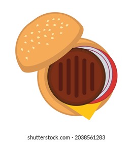 Burger top view. Flat icon vector illustration.