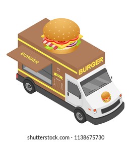 Burger truck icon. Isometric of burger truck vector icon for web design isolated on white background