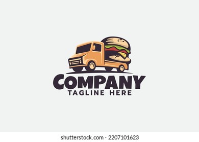 Burger Truck Logo With A Truck Carrying A Big Burger.