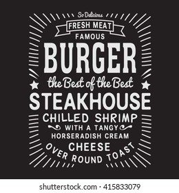Burger typography, t-shirt graphics, vectors