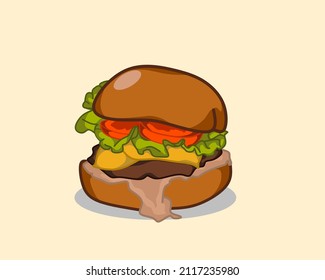 ilustración de arte burger Vector, arte plano , dibujos animados. Se puede usar para ícono, camiseta impresa y otros .