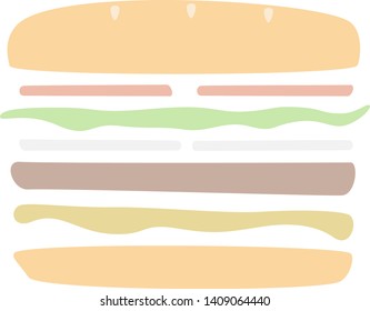 Burger vector art - Shapes of hamburger toppings from the side with flat colors
