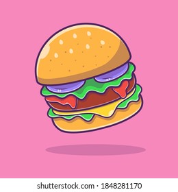 Burger vector cartoon Illustration. Burger Monster logo and icon concept. fast food restaurant cartoon logo. Flat cartoon style.