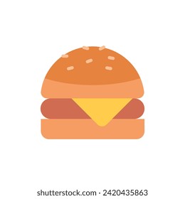 Vector de hamburguesas, hamburguesa con queso, deliciosa hamburguesa icono plano