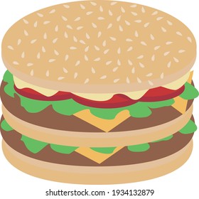 Burger vector with cheese, tomato and lettuce on a sesame bun.