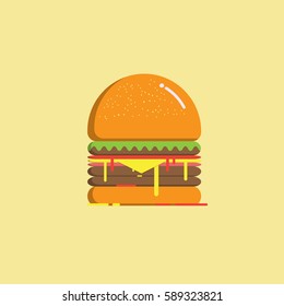 Burger vector concept : Design element for restaurant menu illustration or for logotype. Flat design of food - Hamburger flat vector icon.
