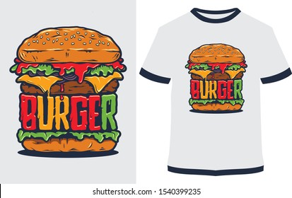 burger vector design illustration, it can use for label, logo, sign, sticker for printing for the family t-shirt.