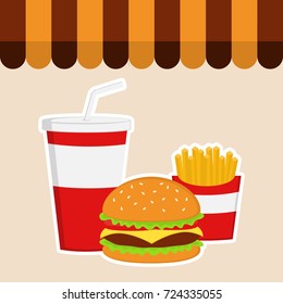 Burger Vector Design Set. Burger, Drink Cup and Potato Vector