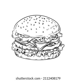 burger vector fast food bun meat line