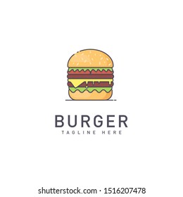 Burger vector. Flat icon, logo or sticker for your design, website, menu, promotional items