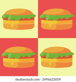 burger vector flat pattern design with yellow and red background