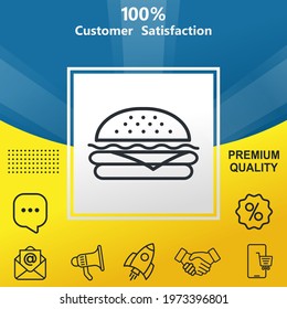 Burger vector glyph color icon. With yellow and blue background option