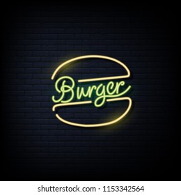 Burger  Vector, hamburger Neon sign, bright signboard, light banner.