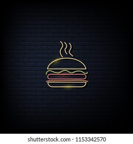 Burger  Vector, hamburger Neon sign, bright signboard, light banner.