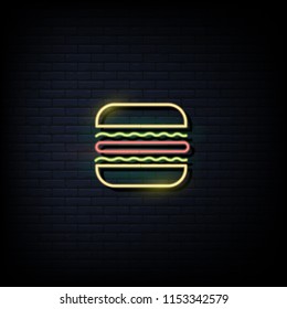 Burger  Vector, hamburger Neon sign, bright signboard, light banner.