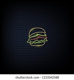 Burger  Vector, hamburger Neon sign, bright signboard, light banner.