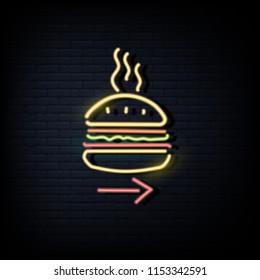 Burger  Vector, hamburger Neon sign, bright signboard, light banner.