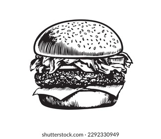Burger Vector hand drawn illustration.	