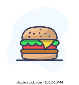 Burger Vector Icon. Fast Food Vector Line Icon. Hamburger Outline Illustration.